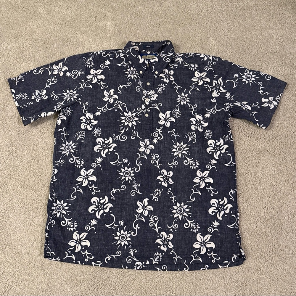 Vintage Mens L Phil Edwards By Reyn Spooner Reverse Blue Floral Hawaiian Shirt